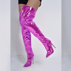 Step into the realm of elegance and allure with our Handmade Metallic Over-The-Knee Boots. Each pair is meticulously crafted. a symphony of artistry that celebrates uniqueness. Available in a size range from US5 to US15 or EU35 to EU46. these boots effortlessly cater to your individual fit.These boots are a tribute to the artisans' skill. handcrafted with precision. Devoid of platforms. they exude a refined grace that perfectly complements your style. The synthetic upper material guarantees both Luxury Knee-high Boots For Winter Party, Luxury Fitted Knee-high Party Boots, Luxury Fitted Knee-high Boots For Party, Glamorous Thigh High Boots For Formal Occasions, Purple Knee-high Party Boots, Pink High Heeled Knee-high Boots For Party, Luxury High Heel Knee-high Boots For Party, Pink Heeled Party Boots, Luxury Knee-high Boots For Party