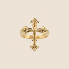 This gold Fleury Cross Ring showcases a detailed, prominent cross at the center. With a smooth band for a comfortable fit, it combines high-quality craftsmanship with a striking design. 14k solid gold Made in USA This item is made to order. Please allow extra time for shipping *Weights provided are estimates only. Actual weight may differ. Ring With Cross, Sarasota Fl, Cross Ring, Sarasota, Rings Statement, Statement Rings, Solid Gold, Made In Usa, Jewelry Rings