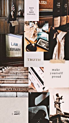 a collage of photos with the words law library on them and images of books