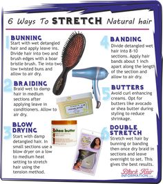 6 Ways To Stretch Natural Hair – BHI Postcard Tips http://www.blackhairinformation.com/extras/postcard-tips/6-ways-to-stretch-natural-hair-bhi-postcard-tips/ Stretch Natural Hair, Cabello Afro Natural, Hair Regimen, Pelo Afro, Natural Haircare