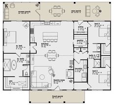 Modern Farmhouse Plan: 2,242 Square Feet, 3 Bedrooms, 2 Bathrooms - 7174-00025 Single Story Farmhouse Plans, Rectangle House Plans, Small Modern Farmhouse Plans, Modern Farmhouse Layout, Bathroom Plans, Pole Barn House Plans, Barn Style House Plans, House Plans 3 Bedroom