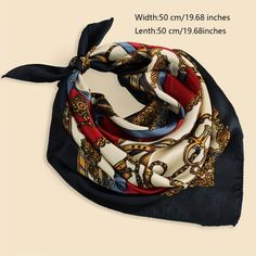 19.7 Elegant Vintage Chain Print Square Satin Scarf - Soft, Lightweight, Classic Neckerchief for Women - Perfect Accessory for Any Occasion Merch Ideas, Elegant Scarves, Vintage Chain, Purple Scarves, Luxury Scarves, Decorative Towels, Ethnic Print, Blue Scarf