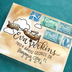 Custom Envelope Watercoloring – Monthly Mail Art – July 2017 – kwernerdesign blog Birthday Envelope Art, Birthday Envelope, Snail Mail Art, Mail Art Envelopes, Mail Envelope, Custom Envelope, Mail Ideas, Envelope Lettering, Decorated Envelopes