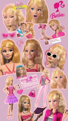 barbie dolls are shown in this collage with the names of their respective children's toys