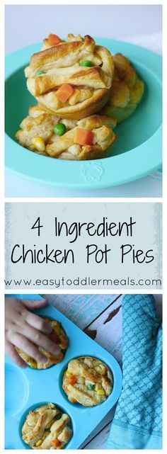 chicken pot pies with text overlay that reads 4 ingredient chicken pot pies