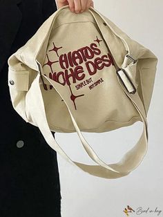 BirdinBag - Stylish Oversized Hobo Bag with Letter Print - Ample Space Hobo Tote Bag, Work Essentials, Stylish Letters, Beige Bag, Accessories Bags Purses, Bag Straps, Hobo Bag, 16 9, Letter Print