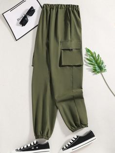 Army Green Casual Collar  Polyester Plain Jogger Embellished Non-Stretch  Teen Boys Clothing Teen Boy Outfits, Tapered Pants, Army Green, Collar, Pants, Clothes