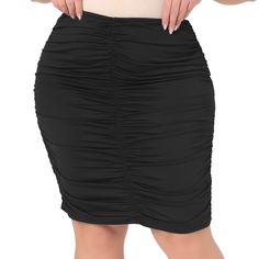 Elastic high-waisted, ruched side and back, this skirt is soft and stretchy, making it easy to pull on and move freely, and this bustier will show off more perfect body proportions and voluptuous curves. Made from stretchy fabric, this skirt offers comfort and ease of movement throughout the day, making it suitable for office wear or any occasion. This must-have balances classic style with a modern silhouette for a sophisticated look. Bodycon skirts are suitable for clubs, evening parties, cockt Black Bodycon Knee-length Bottoms, Black Bodycon Knee-length Skirt, Knee-length Stretch Skirt With Elastic Waistband, Stretch Ruched Skirt, Short Length, Solid Nylon Swim Skirt, Short Length, Body Proportions, Body Con Skirt, Perfect Body, Office Wear