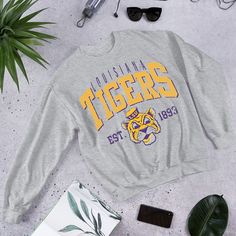 Vintage Louisiana, Lsu Shirt, Tigers Shirt, Louisiana Tech, University Shirt, American Football Team, Vibrant Purple, Gold Colors, Lsu Tigers