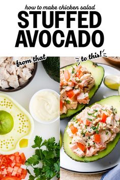 avocado stuffed with tuna, carrots and celery