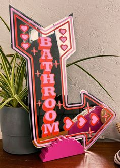 Neon Sign Over Mirror, Aesthetic Home Decor Ideas Diy, Cute Wallpaper For Bathroom, Cute Home Decor Crafts, Red Theme Bathroom, Tattoo Bathroom Decor, Neon Gallery Wall, Neon Signs Bathroom, Fun Bathroom Signs