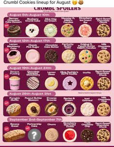 an info sheet with different types of cookies and pastries on the top one side