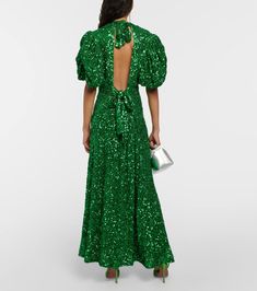 Find REMAIN BIRGER CHRISTENSEN Embellished Puff-sleeve Maxi Dress on Editorialist. Material: 95% polyester (recycled), 5% elastane. Care instructions: dry clean. Lining: fully lined, 5% elastane, 95% polyester. Designer color name: Green. Made in China. Embroidery: 100% polyester. Closure: self-ties. Green Balloon Sleeve Party Dress, Green Puff Sleeve Dress For Spring Evening, Green Puff Sleeve Evening Dress For Spring, Green Puff Sleeve Dress For Party With Lantern Sleeves, Green Puff Sleeve Dress For Party, Green Balloon Sleeve Puff Dress For Parties, Puff Sleeve Gown, Puff Sleeve Maxi Dress, Green Sequin Dress