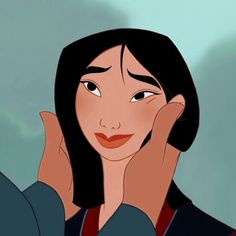 an animated image of a woman with her hand on her face and looking at the camera