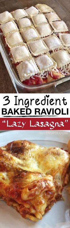 three ingredient baked ravioli with lazy lasagna in the middle and on the bottom