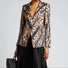 This Beautiful Jacket Is Elevated With A Luxurious Silk Construction And Adorned With A Striking Animal Print. -Animal Print, 2 Faux Front Pockets -Hits At Hip -Lightweight, Polyester Lining -Notch Collar, Button Front Closure -Shell: 100% Silk Kobi Halperin Mackenzie J Silk Animal Print Blazer Jacket Print Animal Print Blazer, Herringbone Jacket, Kobi Halperin, Collarless Jacket, Embellished Jacket, Knit Blazer, Notch Collar, Tailored Jacket, Embroidered Jacket