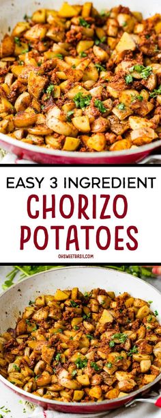 two images side by side showing the different types of chorizo potatoes and how to cook them