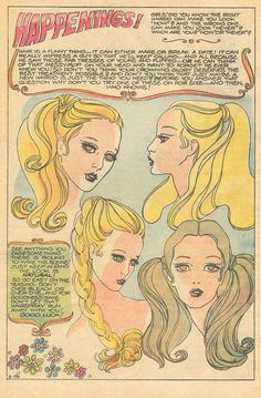 an old comic book page with three blondes and the caption'happyness '