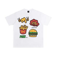 **THIS IS AN EXCLUSIVE ITEM AND ALL SALES ARE FINAL! Indulge in nostalgia with our Retro Burger & Fries T-Shirt. Featuring a classic and playful design, this shirt is perfect for any food lover. Made with premium materials, it offers both style and comfort. Add a touch of vintage to your wardrobe with this exclusive t-shirt. Features: -100% Cotton -Crew Neckline -Super Soft Fabric -Loose -Solid Color -Regular fit -Urban style Pop Culture Cartoon Print T-shirt For Streetwear, White Pop Culture Shirt With Letter Print, Pop Culture White Tops With Funny Print, White Pop Culture Tops With Funny Print, White Pop Culture Top With Funny Print, Fun Letter Print Shirt For Streetwear, White Cartoon Print T-shirt For Streetwear, Funny Graphic Shirt For Streetwear, Funny Graphic Print T-shirt For Streetwear