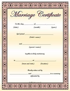 a marriage certificate with an ornate border