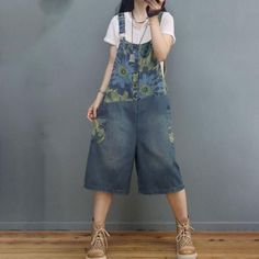 Comfortable, One of Kind. Overall Shorts online shop,|Street|Denim|Printed|Cropped Pants/Skirts|Pocket|Pullover|Wide Leg|Female|Blue|Black|One Size|Summer|Hand Wash Enby Overall Short, Puff Shorts Overalls Sewing, Ripped Overalls, Printed Cropped Pants, Loose Overalls, Overalls Shorts, Cotton Overalls, Denim Wide Leg, Overalls Pants