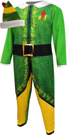 Does somebody need a hug? For fans of the Christmas classic movie Elf, you know just what that means! These festive pajamas for men are made to look like Buddy in his North Pole Clothes- from his pointed hat, down to his yellow tights! Machine wash, half zip front. This onesie is perfect for holiday lounging and for parties, too! Made from 100% Polyester fleece. Elf Look, Yellow Tights, Pole Clothes, Pajamas For Men, Betty Boop Classic, Sesame Street Muppets, Plus Size Robes, Cartoon Costumes, Elf Movie