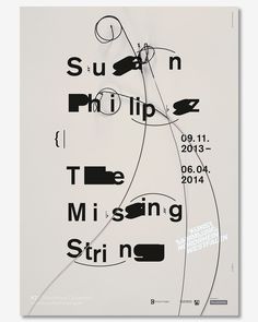 an advertisement for the missing string exhibition, with black and white typograms