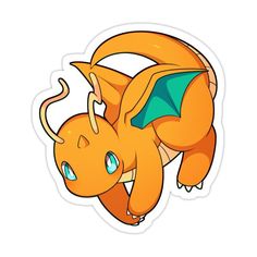 an orange pokemon sticker with blue eyes