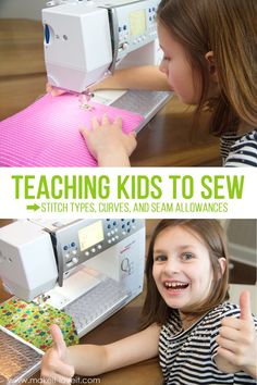 Teaching Kids To Sew, Part 5: Stitch types, sewing on curves, and seam allowances | via www.makeit-loveit.com Stitch Types, Kids Sewing, Teaching Children, Sew Easy, Machine Sewing