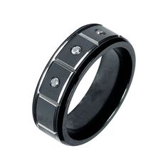 This black titanium men's wedding band has just the right amount of shine with 1/10 ct. t.w. diamonds.Metal: Black titaniumDimensions: 2.5x8mmRing Style: Wedding Bands, BandsFeatures: Quick ShipDiamond Clarity: I2-I3Stone Cut: RoundDiamond Color: IMetal Color: BlackRounded Carat Weight: 1/10 Ct. T.w.Band Width: 8mmCare: Wipe CleanAuthenticity: Mined DiamondMetal: TitaniumCountry of Origin: Imported Black Titanium Anniversary Rings, Rings Bands, Cheap Rings, Titanium Wedding Band, 22 Carat Gold, Hard Metal, Platinum Ring, Mens Wedding Rings, Stainless Steel Rings