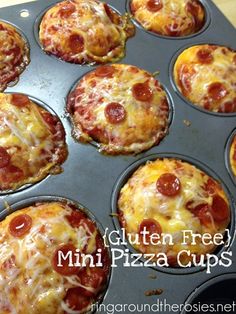 mini pizzas with cheese and pepperoni in a muffin tin