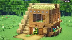 a small house made out of wood and grass