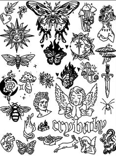 an ink drawing of many different types of tattoos