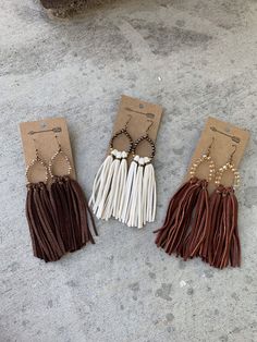 Leather Tassel Earrings, Staple Earrings, Gold Crystals, Deer Skin, Western Jewelry, Leather Work, Tassel Fringe, Free Spirited, Leather Tassel