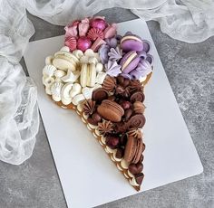 a piece of cake that has been decorated with different types of candies on it