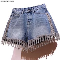 Tassel Shorts, High Waist Denim Shorts, Heavy Work, High Waist Denim, Trendy Halloween, England Fashion, Shorts Women, Short Jeans, Denim Short