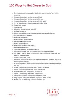 a list with the words 100 ways to get closer to god on it and an image of