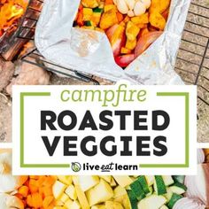 campfire roasted veggies with text overlay