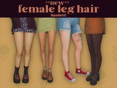 four female legs are shown with the words new female leg hair