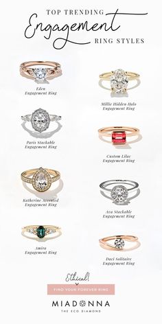 the top trending engagement ring styles are available in different colors and sizes, from white to red