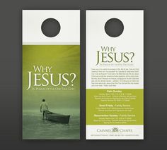 two door hangers with the words why jesus? and a man in a boat