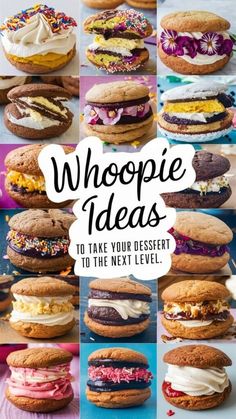 the cover of whoopie ideas to take your dessert to the next level, with images