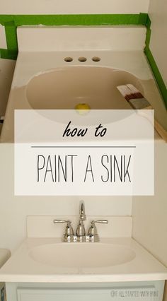 a sink with the words how to paint a sink above it and below it in white