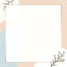 a white square frame surrounded by branches and snow flakes on a pastel background