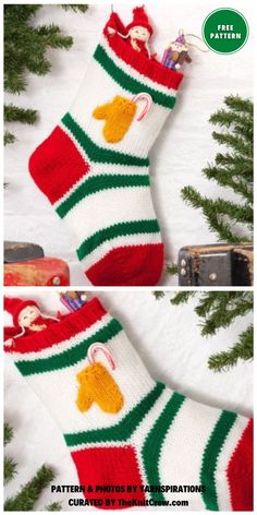 two pictures of christmas stockings with santa clause on them