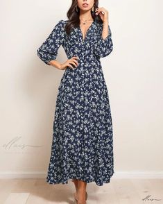 Elluis - Elegant Vintage Floral Midi Dress featuring Enchanting Lantern Sleeves, Sophisticated Button-Up Closure, and Figure-Enhancing High Waist Skirt Skirt, Lantern Sleeve, Floral Style, Floral Midi Dress, Lantern Sleeves, Pattern Floral, Types Of Skirts, Single Piece, Types Of Collars