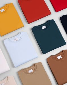 Colors – Colorful Standard UK Clothing Layout, Flatlay Ideas, Winter Shoot, Sublimacion Ideas, Code Clothes, Tshirt Photography, Flat Lay Photos, Marketing Images, Clothing Photography