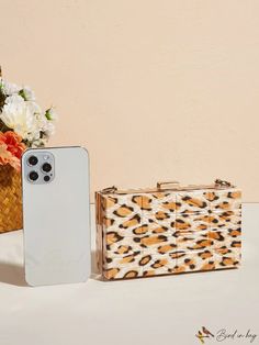 BirdinBag - Compact Leopard Print Square Handbag Square Handbag, Dinner Box, Chain Pattern, Box Bag, Leopard Pattern, Bag Bag, Square Bag, Chain Bags, Evening Bags