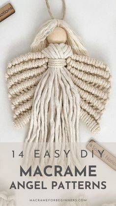 an angel made out of rope with the words easy diy macrame angel patterns