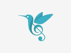 a humming bird with music notes in its beak and wings, logo design for musical instruments